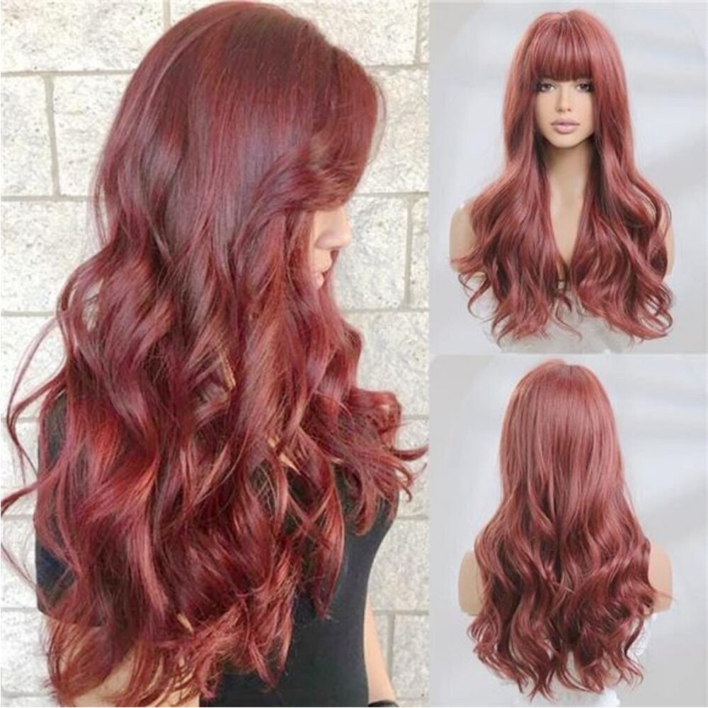 Womens Wigs with Bangs, FULL CAP Burgundy Red NEW